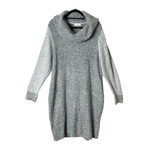 Calvin Klein Women’s Grey Black Heather Cowl Neck Sweater Dress Size 1X - Picture 1 of 7